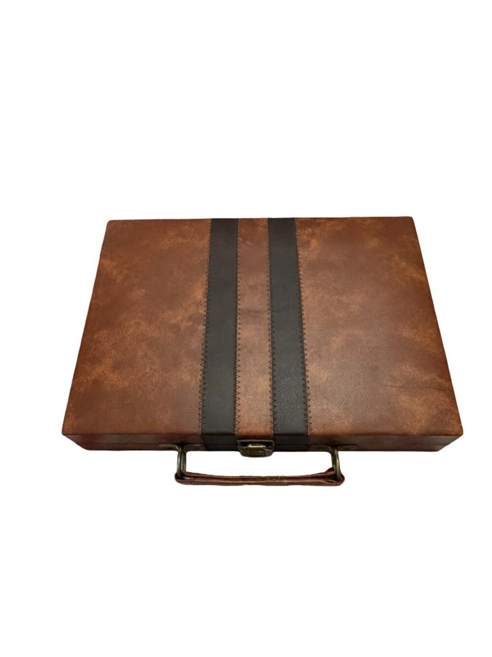 Vintage Faux Leather Travel Backgammon Set Portable Game Case Dice Chips